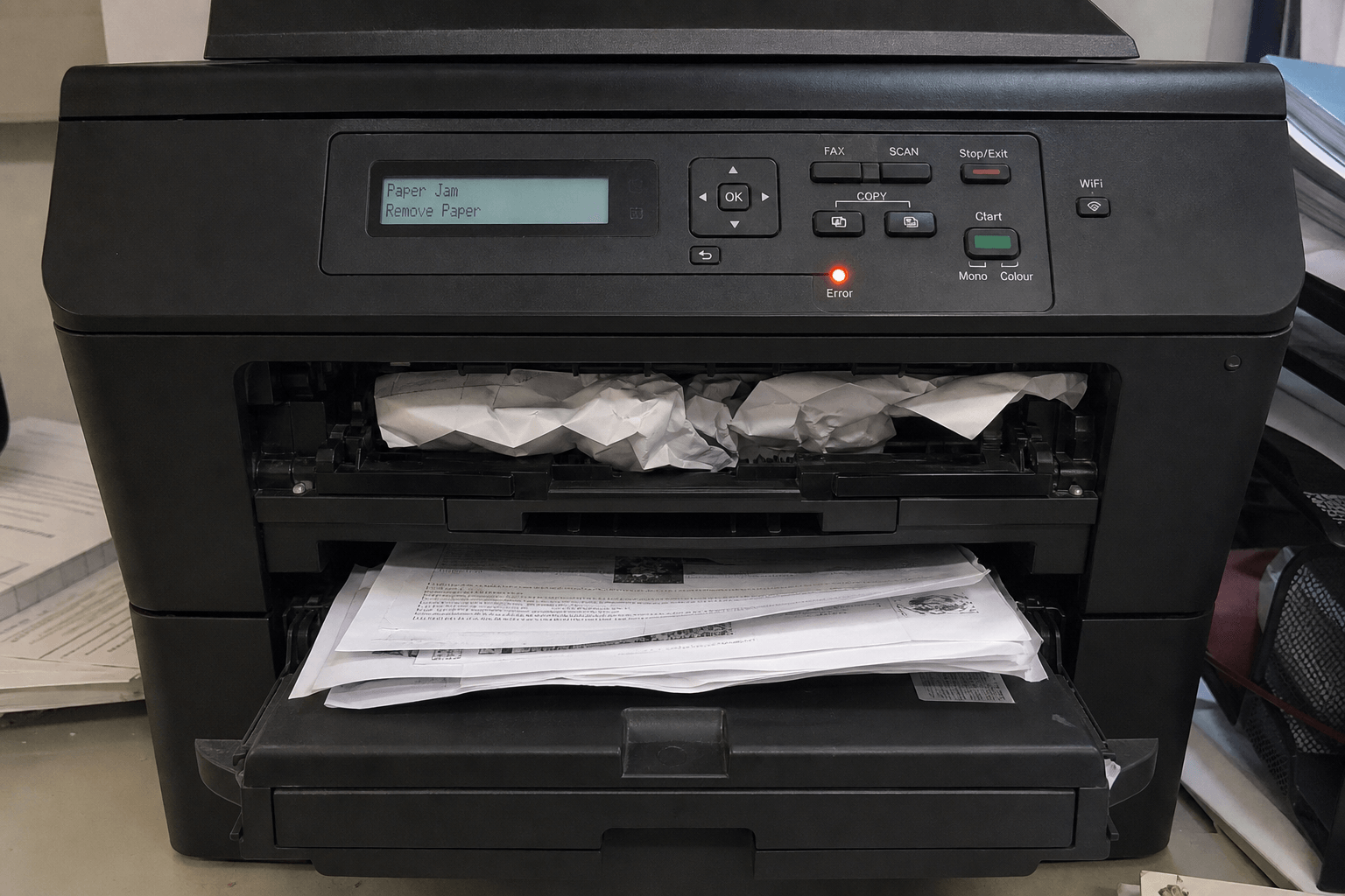Printer paper jam fixed — clean output — Before