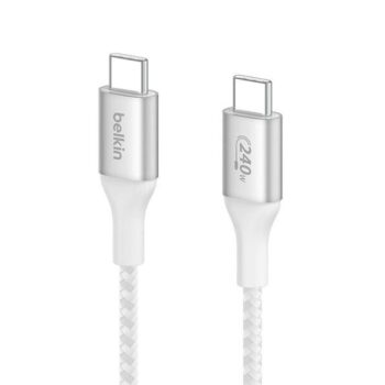 Belkin USB-C to USB-C Braided 6.6 feet (2 meters) 240W PD, Fast Charge and Sync Type C Cable for iPhone 15 Series, Macbook, USB-C Laptops, other USB-C Devices, USB-IF certified – White - Belkin