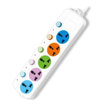 Coconut EB02 5 Socket With LED Indicators 3 Meter Cable, LED Indicator & Individual Switches - Coconut