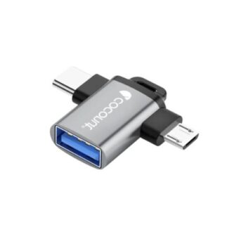 coconut OT03 USB 3.0 to Micro USB + Type C, OTG Adapter, Aluminium Body 2 in 1 Type C Converter, High Speed Data Transfers upto 5gbps (Grey) - Coconut