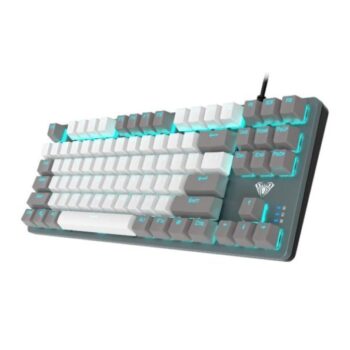 AULA F3287 Wired TKL Rainbow Mechanical Gaming Keyboard (White & Grey, Tactile Blue Switches) - AULA