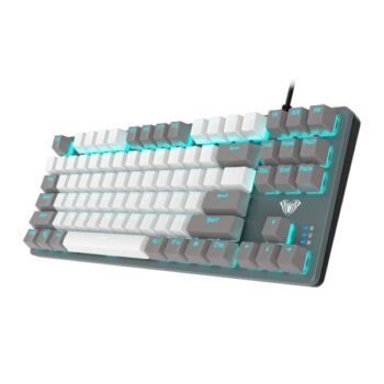 AULA F3287 Wired TKL Rainbow Mechanical Gaming Keyboard (White & Grey, Tactile Blue Switches) - AULA