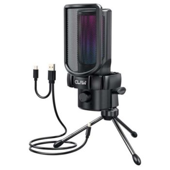 CLAW GM17 Condenser RGB Gaming Mic with Cardioid, Gain Knob, Headphone Monitoring Jack, Touch Mute, Pop Filter, Type-C for Streaming, Podcast, YouTube, Twitch, Discord – Mobile/PC/Mac/PS4/PS5/Tablet - CLAW
