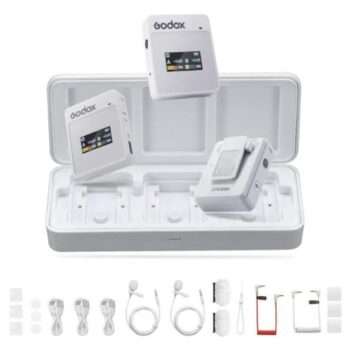 GODOX Movelink II M2 Wireless Microphone System (White), 2.4Ghz Lavalier Mic with Charging Case 100m Noise Cancelling, 2 TX+1RX for Smartphones, Cameras, Vlog, Interview, Livestreaming - GODOX