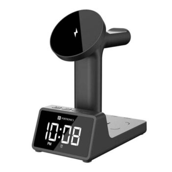Portronics Bella 2 3 in 1 15W Magnetic Wireless Charging Station with Digital Alarm Clock (Black) - Portronics