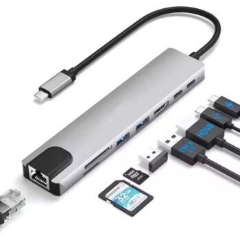HAMMOK Smash Type C to 8 in 1 USB Hub with 4K 30HZ / HDTV HDMI/USB 3.0/2.0/ PD 100W Charging/Data Transfer/SD/TF / RJ45 Converter Hub for MacBook Laptop Computer Support M1 - Hammok