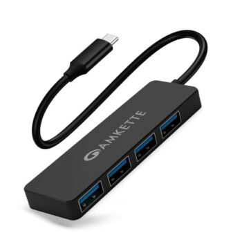 Amkette Type-C 4 Port True USB 3.0 Hub for Laptop, MacBook, chromebooks, Tablets & Smartphones (Black) - Amkette
