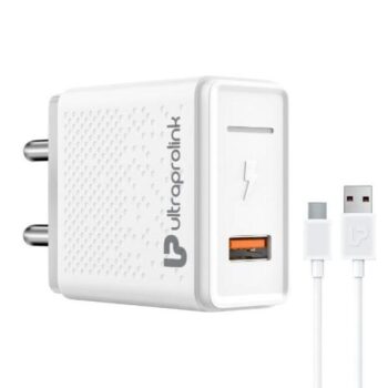 UltraProlink 18W Fast Mobile Charger| | USB Fast Charging | for Redmi, Realme, Galaxy & Xiaomi with 1m Type C Cable | White | Boost QC | UM1110QC-C - ULTRAPROLINK