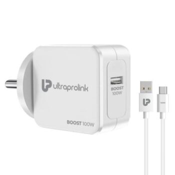 UltraProlink 100W Mobile Fast Charging Compatible for One Plus, Oppo, Realme, Xiaomi, Moto | Supports Dash,Warp,Super Dart,SuperVooC,Dart, QC3.0 | 1m USB-A to USB-C Cable | UM1136 | Boost 100 | White - ULTRAPROLINK