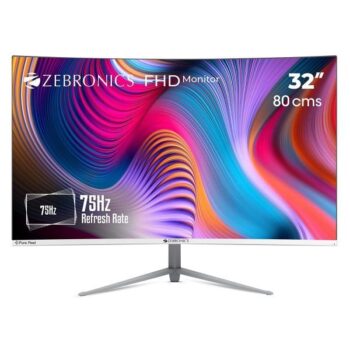 ZEBRONICS Zeb-AC32FHD LED Curved 75Hz 80Cm (32") (81.28 Cm) 1920x1080 Pixels FHD Resolution Monitor with HDMI + VGA Dual Input, Built-in Speaker, Max 250 Nits Brightness, Black - Zebronics