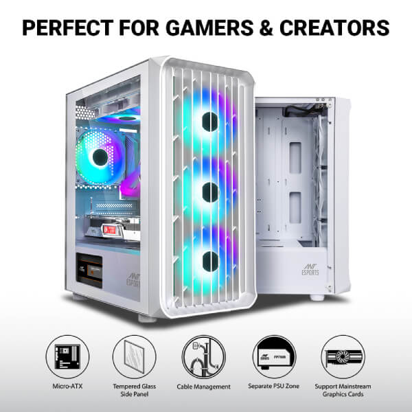Ant Esports 205 Mini 6F ARGB White M-ATX Case Ant Esports