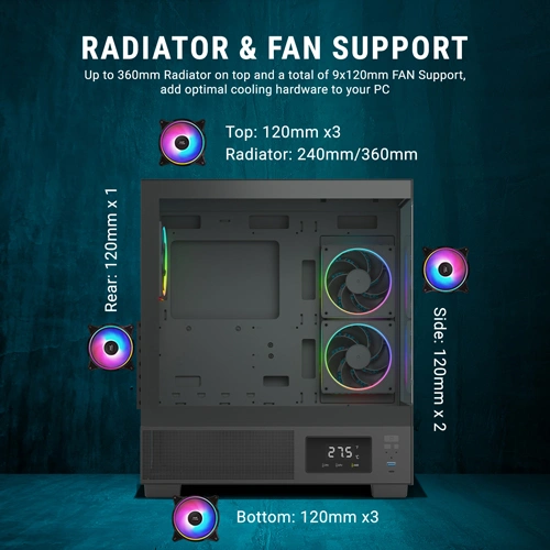 Ant Esports Crystal X3 LCD ARGB ATX Mid Tower Case Ant Esports