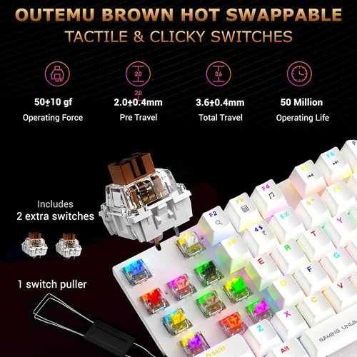 Ant Esports MK4100 RGB White Keyboard with Brown Switches Ant Esports