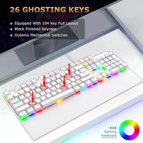 Ant Esports MK4100 RGB White Keyboard with Brown Switches Ant Esports