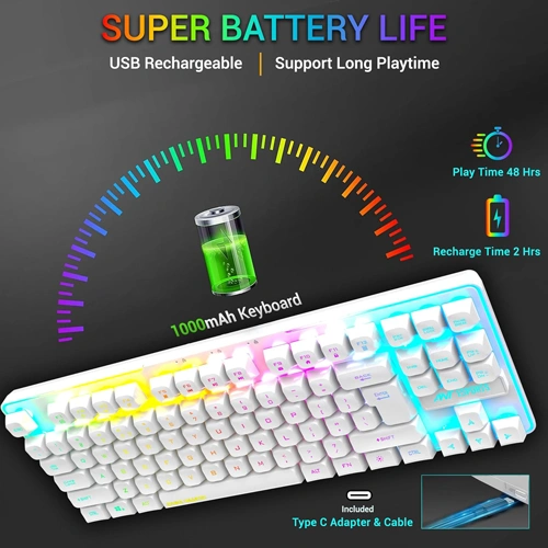 Ant Esports MK720 Pro V2 TKL White RGB Wireless Keyboard Ant Esports