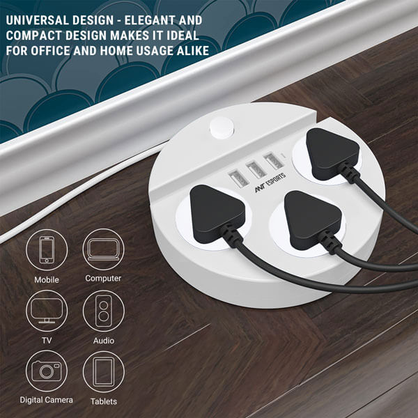 Ant Esports PS330 Power Strip with USB Ports (White) Ant Esports