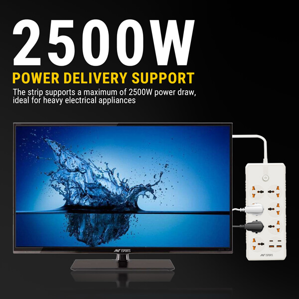 Ant Esports PS722 Power Strip with USB Ports (White) Ant Esports