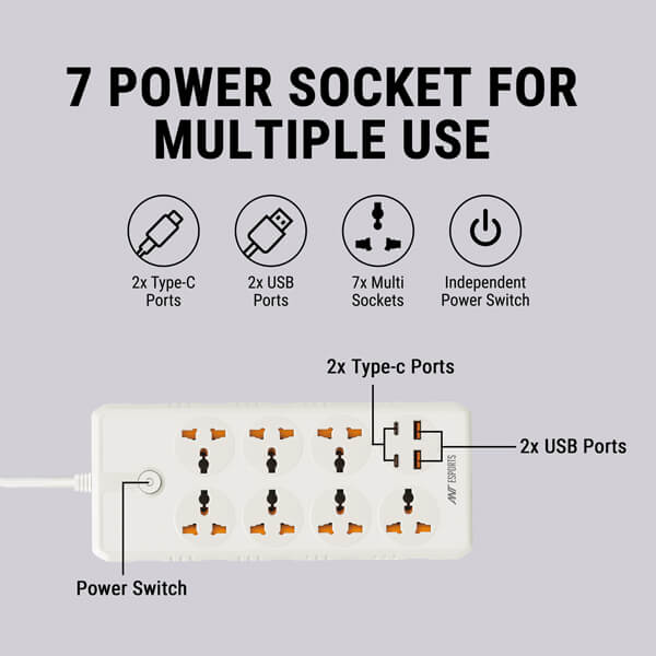 Ant Esports PS722 Power Strip with USB Ports (White) Ant Esports