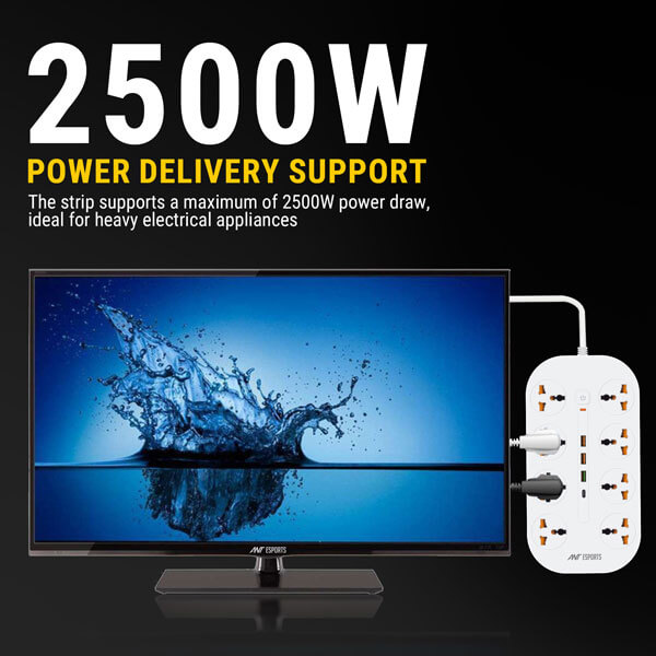 Ant Esports PS831 Power Strip with USB Ports (White) Ant Esports