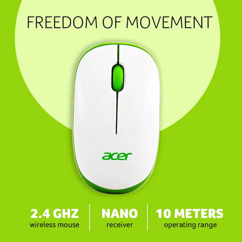 Acer Wireless White and Green Mouse ACER