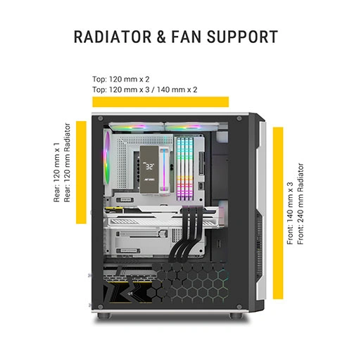 Ant Esports Eclipse White-Black ARGB ATX Mid Tower Case Ant Esports