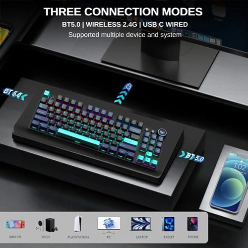 Aula M75 Tri Mode Blue Black Green RGB Mechanical Gaming Keyboard With Blue Switches AULA
