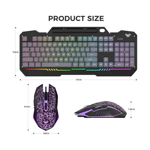 Aula T102 Gaming Keyboard and Mouse Combo With Black Panel Grey Keycaps AULA