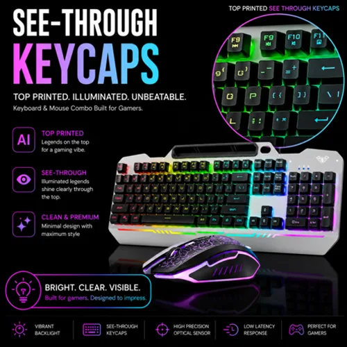 Aula T102 Gaming Keyboard and Mouse Combo With Gray Panel Black Keycaps AULA