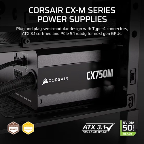 Corsair CX750M ATX 3.1 Bronze Semi Modular SMPS CORSAIR