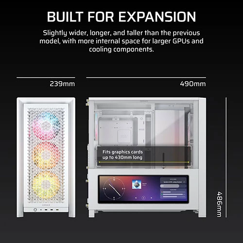 Corsair Frame 4000D LCD RS ARGB White Premium E-ATX Mid Tower Case CORSAIR