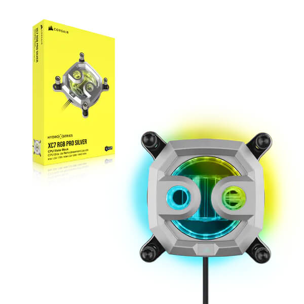 CORSAIR Hydro X Series XC7 RGB PRO CPU Water Block (1700/1200/AM5/AM4) - Silver CORSAIR