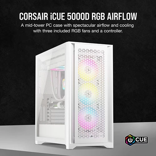 Corsair iCUE 5000D RGB Airflow White E-ATX Mid Tower Case CORSAIR