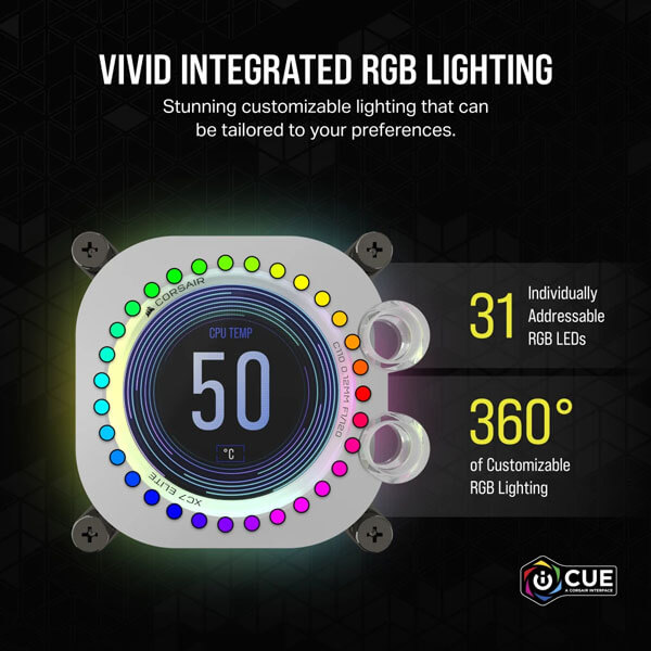 CORSAIR iCUE XC7 RGB ELITE LCD CPU Water Block (1700/AM5) – White CORSAIR