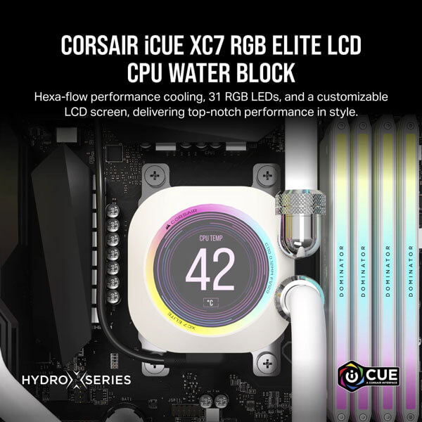 CORSAIR iCUE XC7 RGB ELITE LCD CPU Water Block (1700/AM5) – White CORSAIR