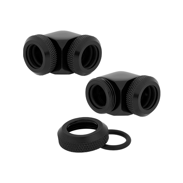 Corsair Hydro X Series XF Hardline 90° 12mm OD Fitting Twin Pack (Black) CORSAIR