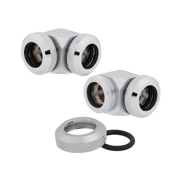 Corsair Hydro X Series XF Hardline 90° 12mm OD Fitting Twin Pack (Chrome) CORSAIR