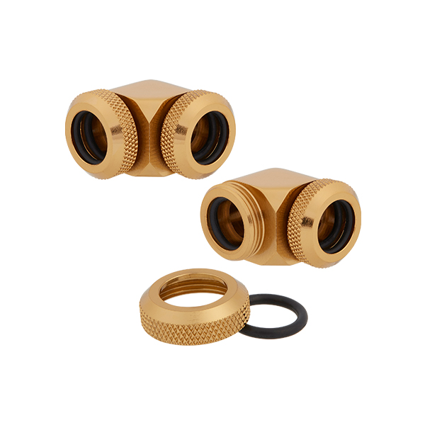Corsair Hydro X Series XF Hardline 90° 12mm OD Fitting Twin Pack (Gold) CORSAIR