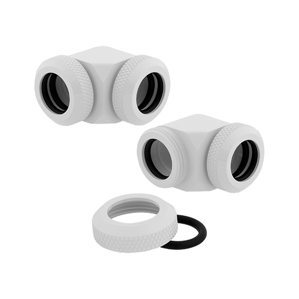 Corsair Hydro X Series XF Hardline 90° 12mm OD Fitting Twin Pack (White) CORSAIR
