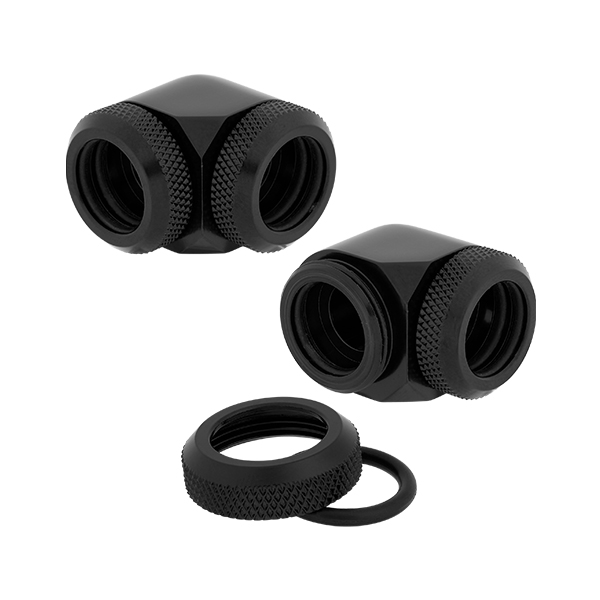 Corsair Hydro X Series XF Hardline 90° 14mm OD Fitting Twin Pack (Black) CORSAIR