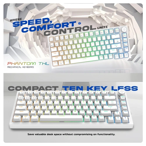 Cosmic Byte CB-GK-42 Phantom TKL Gasket White Mechanical RGB Keyboard with Red Switches COSMIC BYTE