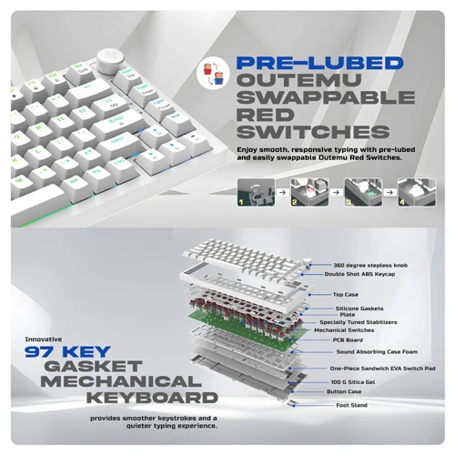 Cosmic Byte CB-GK-42 Phantom TKL Gasket White Mechanical RGB Keyboard with Red Switches COSMIC BYTE