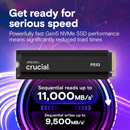 Crucial P510 2TB NVMe Gen5 SSD with Heatsink CRUCIAL