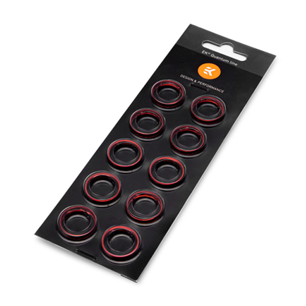 EK-Quantum Torque - Color Ring - 10-Pack STC 10/16 - For 10mm ID/ 16mm OD Soft Tube Compression Fittings (Red)