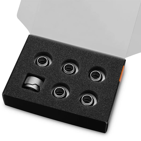 EK-Quantum Torque 6 Pack HDC 14 - Satin Titanium (10mm ID / 14mm OD - G1/4 - Hard Tube Compression Fittings) EKWB