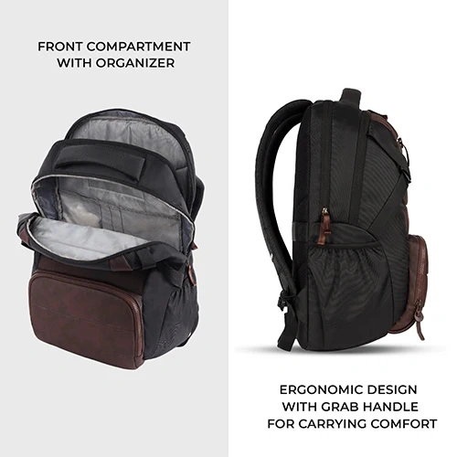 Gear Aspire 3 Faux Leather Black-Brown Laptop Backpack GEAR