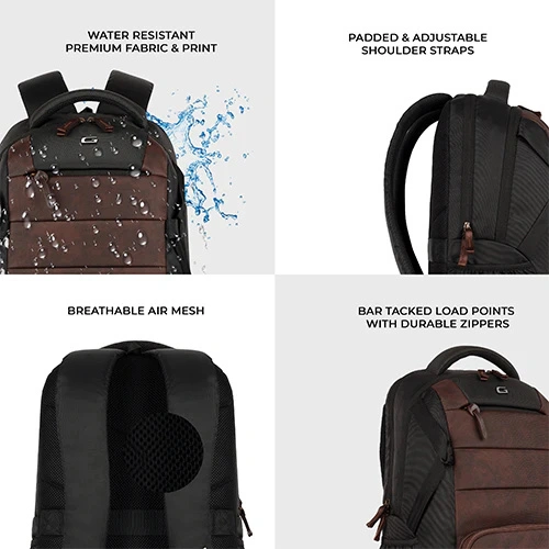 Gear Aspire 3 Faux Leather Black-Brown Laptop Backpack GEAR