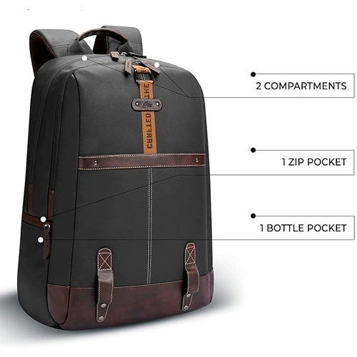 Gear Classic 4 Anti-Theft Faux Leather Black-Brown Laptop Backpack GEAR