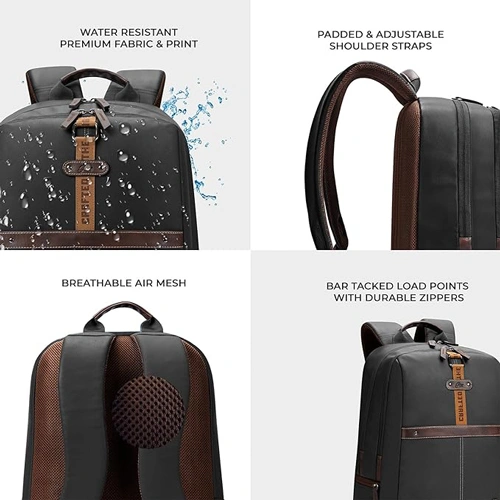 Gear Classic 4 Anti-Theft Faux Leather Black-Brown Laptop Backpack GEAR