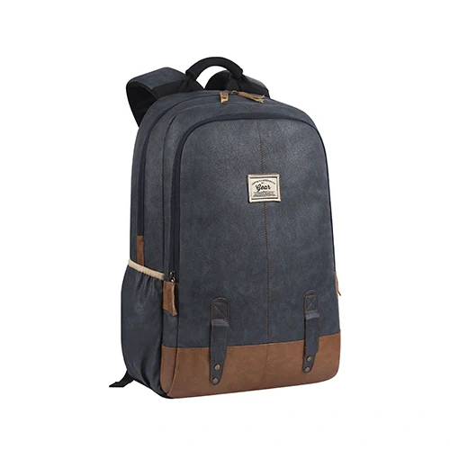 Gear Classic Faux Leather Navy Blue Tan Laptop Backpack GEAR