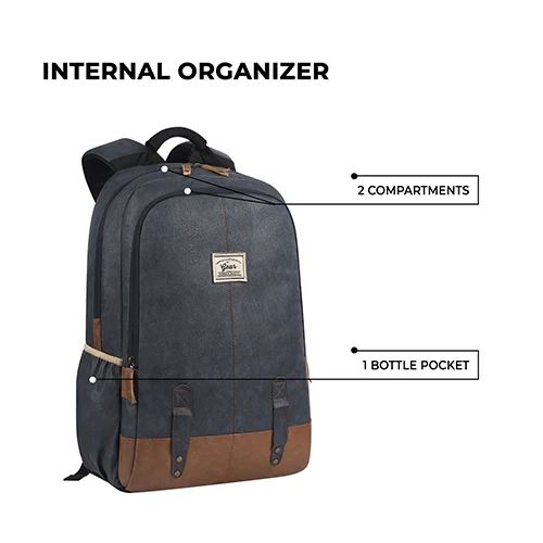 Gear Classic Faux Leather Navy Blue Tan Laptop Backpack GEAR